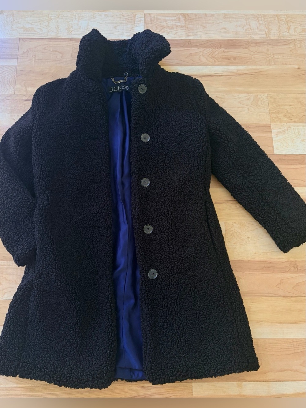 J. Crew Black Sherpa Button-Front Teddy Coat